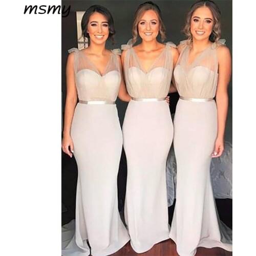 Elegant Mermaid V-Neck Sweep Train Sleevelesee Satin New Bridesmaid Dressese Party Prom Dresses Custom Made Custom Made
