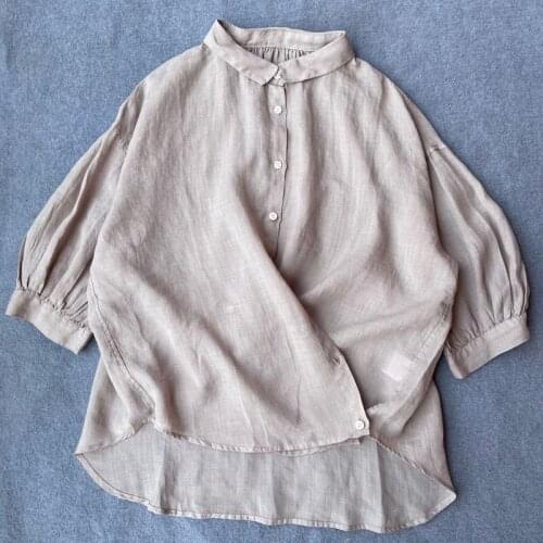 FairyNatural Ladies 2021 Summer Loose Thin Sunscreen Shirts 5 Colors Button Women New Retro Linen Blouses