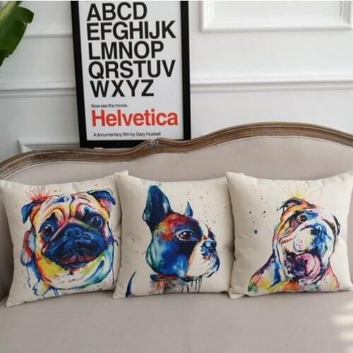 French Bulldog Gift Oil Painting Pet Dogs Printed Cushion Decorative Pillows Lovely Animal Home Decor Sofa Throw Pillow 17*17in