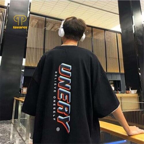 TAVARES Men Short Sleeve All-match printing Summer Round neck Casual Cotton T-shirt Breathable Loose Clothes