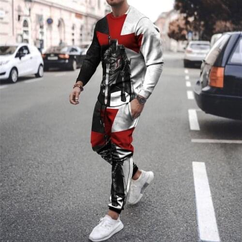 2021 new summer oversized T-shirt brand mens pants suit street sportswear mens 3D printing trend long-sleeved T-shirt