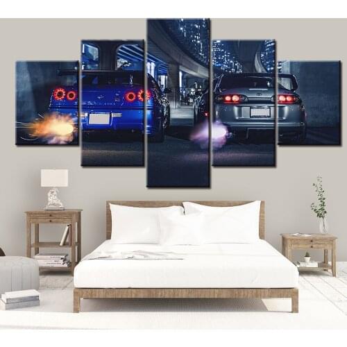 HD canvas printed painting 5 piece wall art Framework GTR R34 VS Supra Vehicle Home decor Poster Picture For Living Room