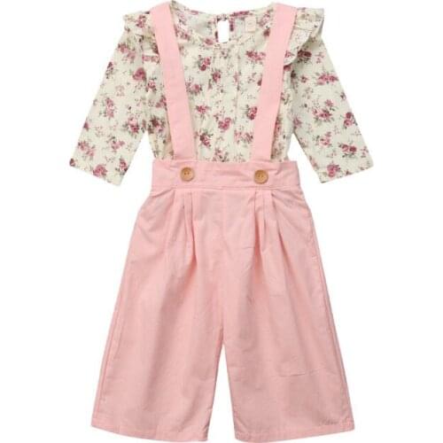 Toddler Kids Baby Girl Floral Long Sleeve Tops Bib Strap Overalls Pants Outfits Clothes
