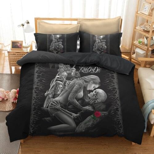 Sex Girl with Skull Quilt Cover Set 3D Sugar Skull Bedding Set Twin/Queen /King Size Black Bedding Set Halloween
