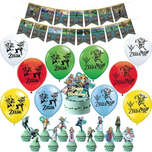 Zeldaes Game Latex Balloons Banner Cake Topper Cartoon Fans Theme Happy Birthday Boy Hero Party Decorations Ballons Toys Flag