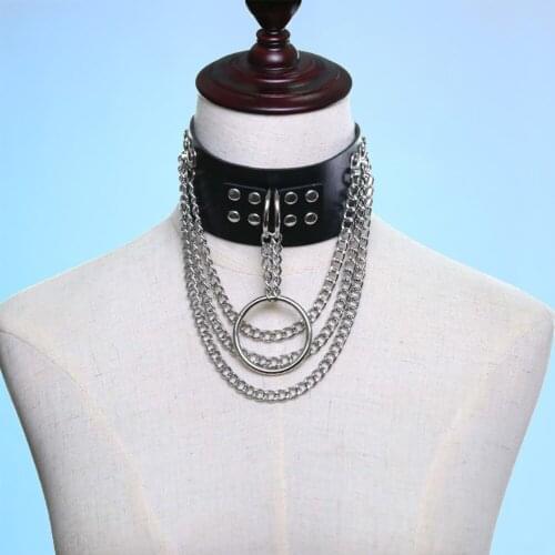 Fashion new Multilayers Tassel Chains Leather Choker Necklaces for Women Punk Rivets Harajuku Statement Party Club Rave Jewelry