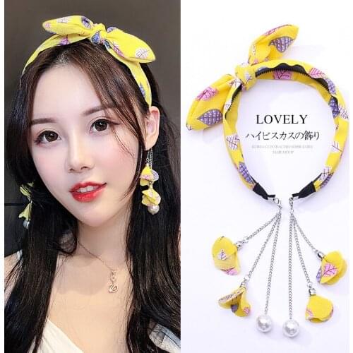 Ms. Child bow fake pearl earrings hair hoop tassel floating outside lead the hoop joker starting bundle of wearing a cloth art p