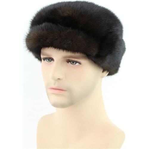 2020 new mens genuine whole mink fur hat with ear-quality thermal protection canopies solid beanie