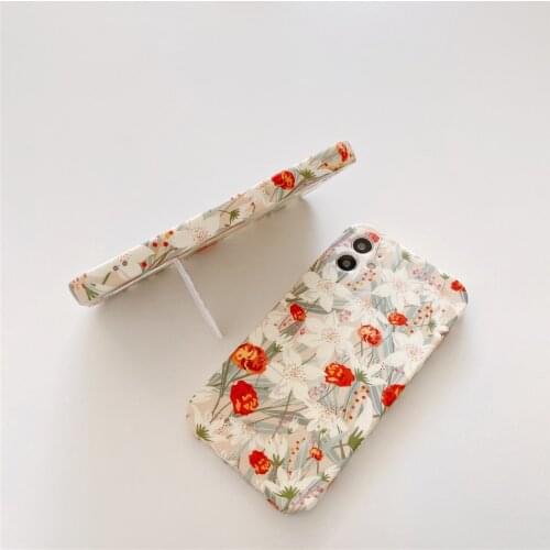 Cute Bracket Holder Stand Green Flower Phone Case for iPhone 7 8 Plus X XS 12 11 Pro MAX XR SE 20 Floral Soft Silicon Cover Girl