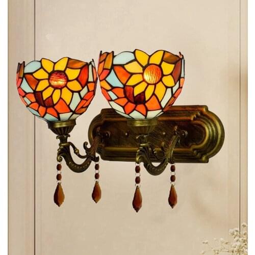 Ways is the bedroom the head of a bed wall lamp color glaze is retro rural sunflower hotel double crystal wall lamp