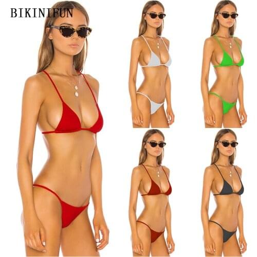 2020 New Sexy Solid Color Swimsuit Women Triangle Bralette Swimwear Cross Back Bathing Suit S-L Girl Low Waist Micro Bikini Set