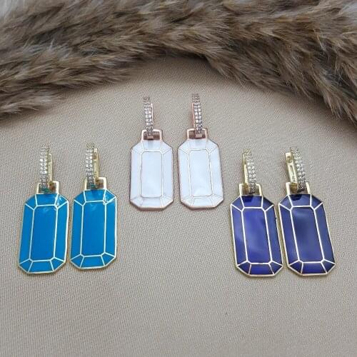 New Hot Sale Love Trendy 925 Silver Turkish Jewelry Zircon Fashion Earrings For Women Birthday Day Gif Rectangle Luxury Designer