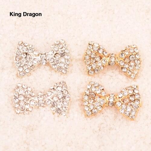 2018 New Arrival Rhinestone Bow-knot Embellishmet Used On Invitation 18MM 10pcs/lot Gold Tone Or Silver Flat Back KD511