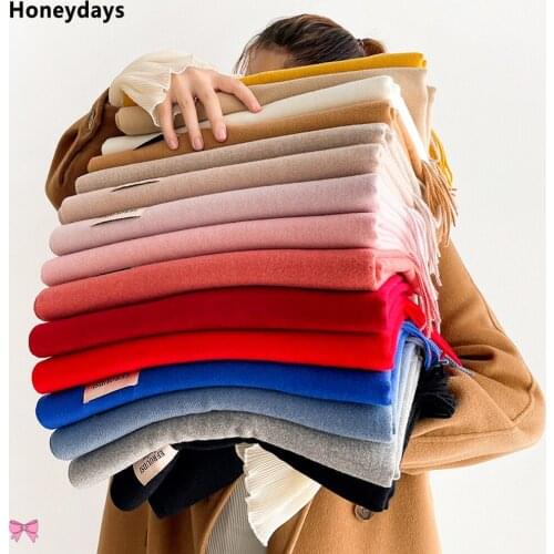 New Women Solid Color Cashmere Scarf Lady Winter Tassel Scarves Thinken Warmer Female Pashmina Shawls and Wraps Womens Stole