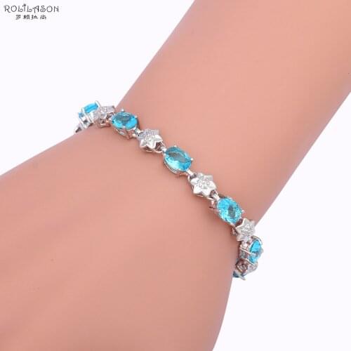 Charming Sky Blue Zirconia Flower Style Silver plated Charm Bracelets Fashion jewelry for Wedding TBS936