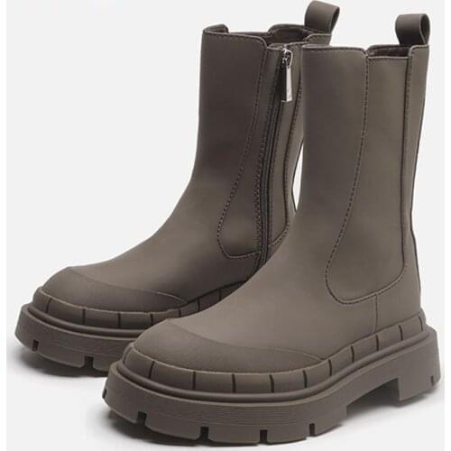 2021 Womens Ankle Boots Autumn Winter Chelsea Boots Pu Leather Zipper Chunky Heels Platform Fashion Ladies Shoes Long Boots