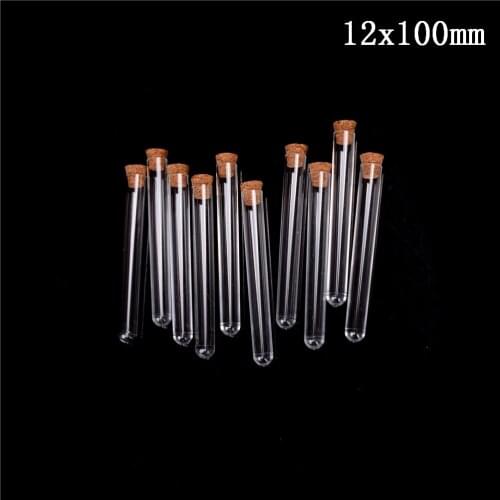 10pcs 12*100mm Plastic Test Tube With Cork Cap 20ml Clear Lab Experiment Favor Gift Tube refillable Bottle