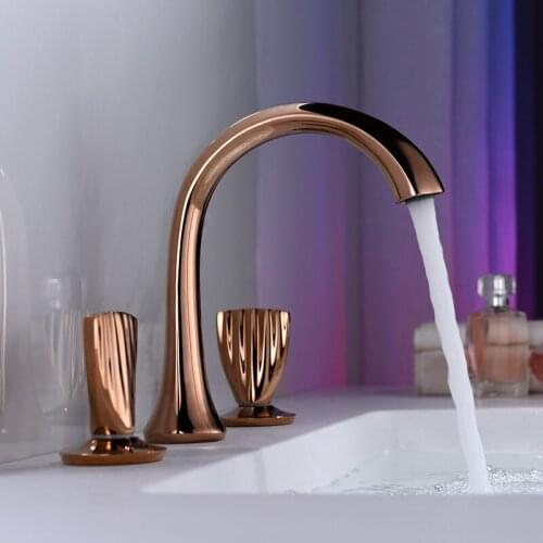 Bathroom Basin Faucets Solid Brass Sink Mixer Tap Widespread Hot & Cold Dual Handle Three-hole Deck Mounted Lavatory Crane Tap