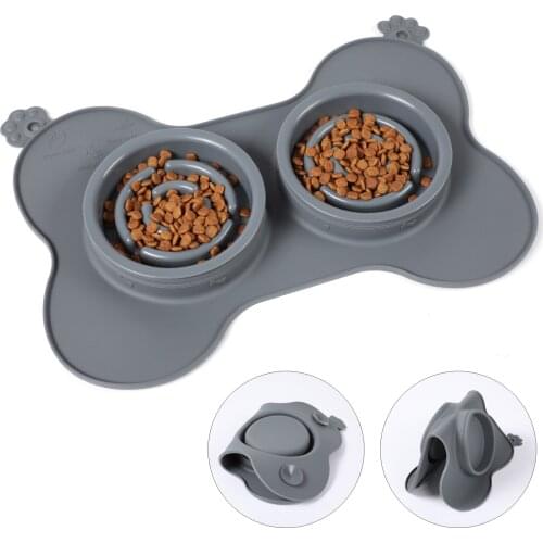 Dog Food Bowl Pet Dish Slow Eating Silica Gel Silicone Water Interactive Non Skid Cat Puppy Feeding Supplies Mat Bloat Feeder