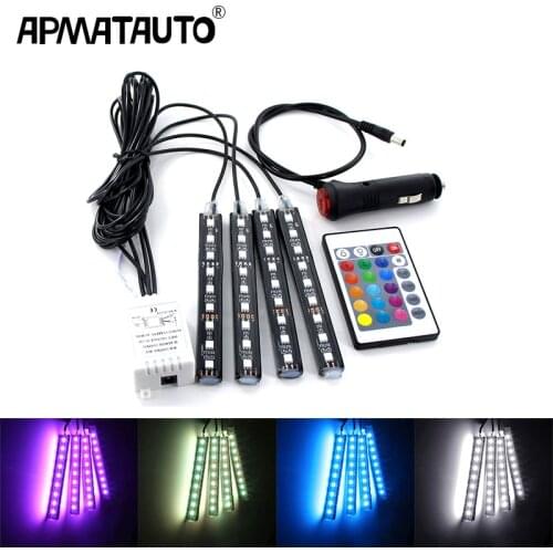 1set LED Car Colorful RGB Light Interior Floor Atmosphere Lamp Strip Universal Decorative Light With Remote Control Car Styling