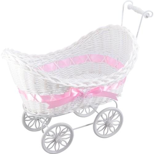 Cart Cane Tricycles Flower Basket Knitted Flower Mini Car Furnishing Articles for Wedding Baby Shower Party Birthday Decoration