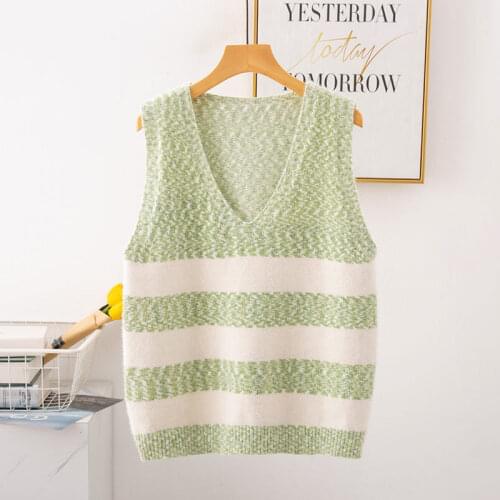 Woman Jacket Vest Loose-Fitting Waistcoat Womens Knitted Chenille V-neck Autumn and Winter Stripes Chaleco Mujer
