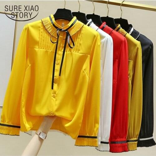 Korean Fashion Chiffon White Blouse Women 2021 New Vintage Long Sleeve Shirts Women Cardigan Office Blouses Women Casual 11513