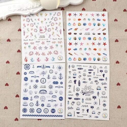 1Pc Ultra-thin 3D Shell Starfish Jellyfish Nail Sticker Blue Nautical series Stereoscopic Nail Sticker Decoration