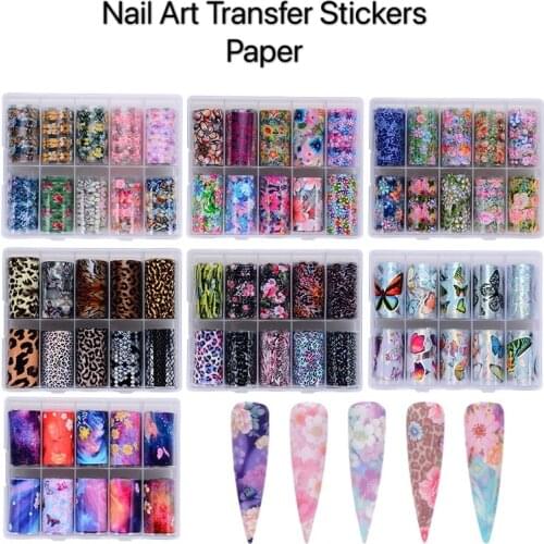 10Pcs/box Nail Foils Sticker Serpentine Leopard Flower Nail Art Transfer Stickers Paper Slide Wraps Decal Nail Decoration