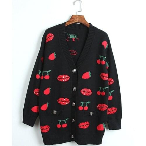 1101 2020 Autumn Sweater Free Shipping V Neck Long Sleeve Kint Black White Sequins Fashion Womens Clothes S m L dl