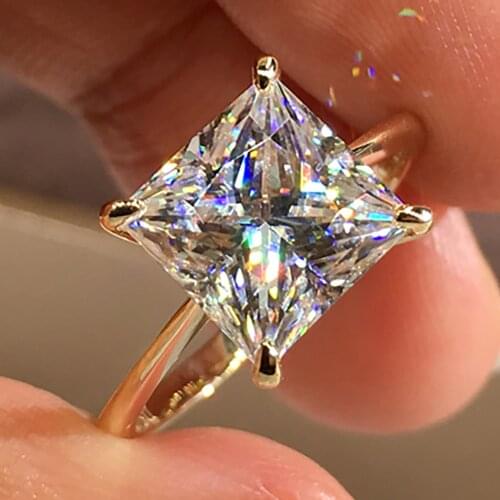 14K Au585 Yellow Gold Women Ring Moissanite Diamonds 1 2 3 4 5 Carat Princess Square Wedding Party Engagement Anniversary Ring