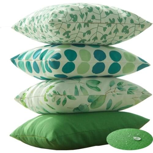 2 Pcs Green Plant Printing Outdoor Waterproof Throw Pillow Covers Decor Garden Cushion for Patio Tent Balcony Pillowcase 45*45cm