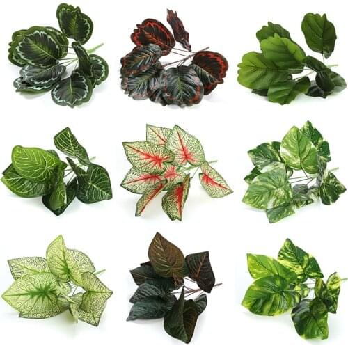 42cm Green Plants Artificial Banana Leaves Evergreen Red Indoor Decoration Leaf Plant