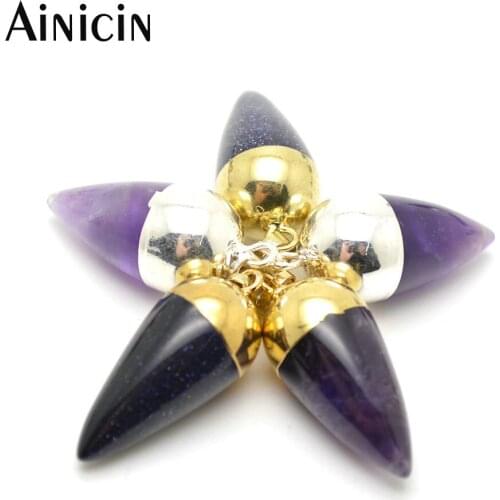 5pcs Purple Color Natural Semi-precious Stone Water Drop Shape Necklace Pendant Gold and Silver Color Jewelry