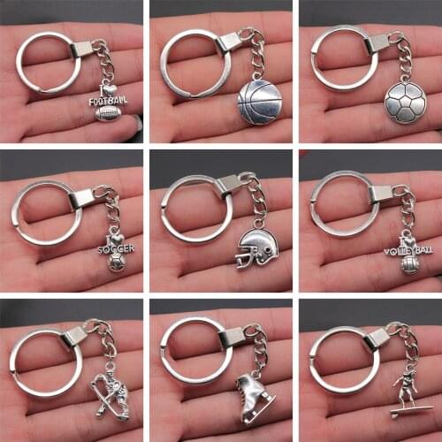New Fashion Sport Keychain Volleyball Soccer Basketball Baseball Barbell Pendant DIY Men Jewelry Key Chain Souvenir Gift