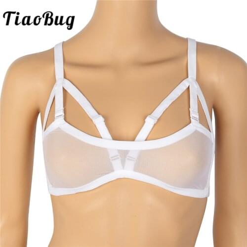 TiaoBug Women Sexy Lingerie Soft Mesh See Through Adjustable Spaghetti Straps Wire-free No Pad Bra Top Ladies Intimates Bralette