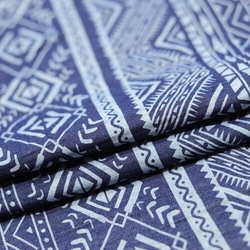Pure cotton national style printed denim high-grade washed soft clothing handmade DIY fabric