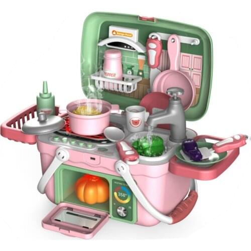 30pcs/set Kids Kitchen Toys Food Cooking Suitcase Preten Play Toy Electric Spray Childrens Household Set Gift For Girls