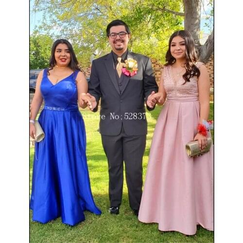 Royal blue bridal dress shoulder strap mother dress long dress V-neck prom dress XL custom YNQNFS CK022