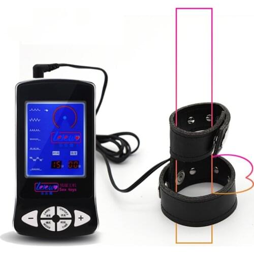 Dual Contact Electro Penis Strap Electro Penis Conductive Ribbon PU Leather Cock Ring Electric Shock Sex Toy