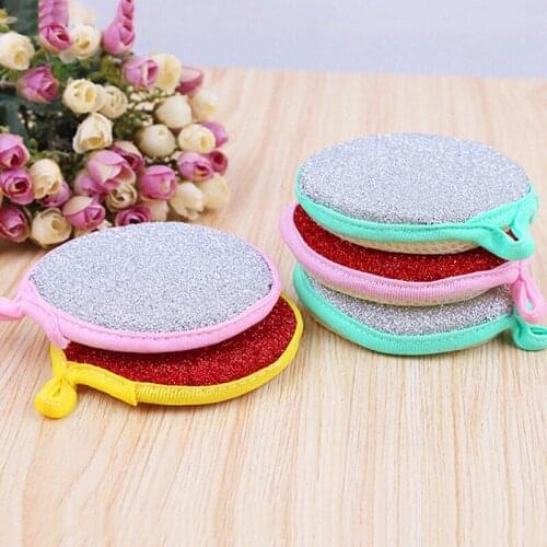 Houseeker Double-sided Scouring Pad Dishes Washing Brush Dishcloth Kitchen Bathroom Cleaning Tools Round Sponge Block