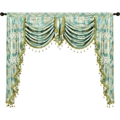 European Style Gold Silk Jacquard Curtain Water Wave Valance for Living Room Bedroom Curtain Head Water Wave Curtain Decoration
