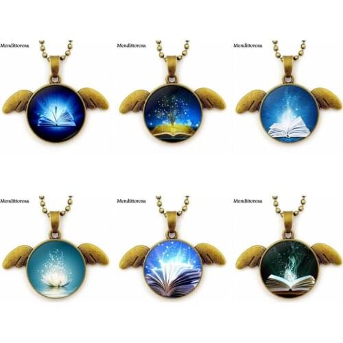 Fairy Marine Organisms For Wedding Necklace With Bronze Plated Glass Cabochon Choker Long Statement Angel Wings Pendant Necklace