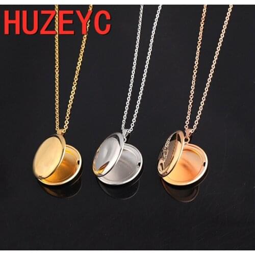 5pcs/Lot Personalized Customized Pendant Necklace Circle Photo Locket Engraving Name/Date Stainless Steel Women Men DIY Jewelry