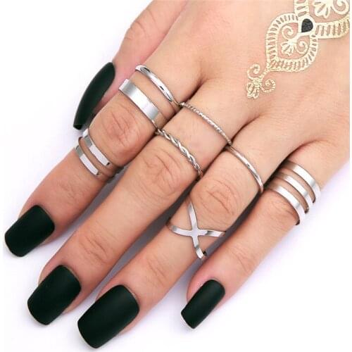 Rings For Women Fashion Minimalist Jewelry Metal Silver Colour Dating Teens Knuckles Decorations Girls Adjustable ring Set Gifts
