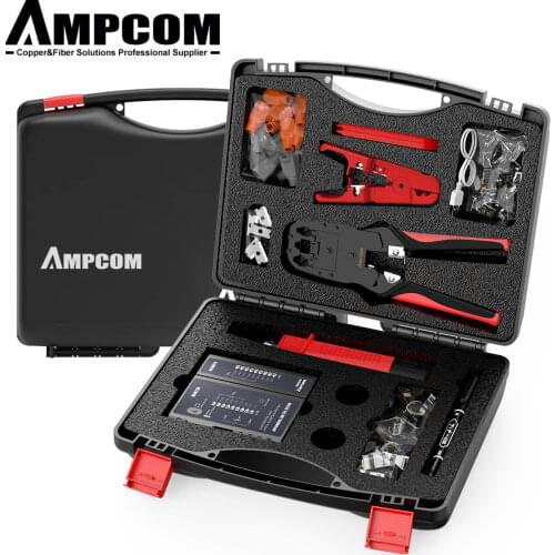 Network Tool Kit, AMPCOM 12 in 1 Professional Portable Ethernet Computer Maintenance LAN Cable Tester Repair Set