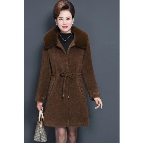 Womens Winter Jacket 2019 Middle-aged mother Faux Sheep Shearing Fur Coats Long Warm Thick Wool Jackets Overcoat Plus Size 1575
