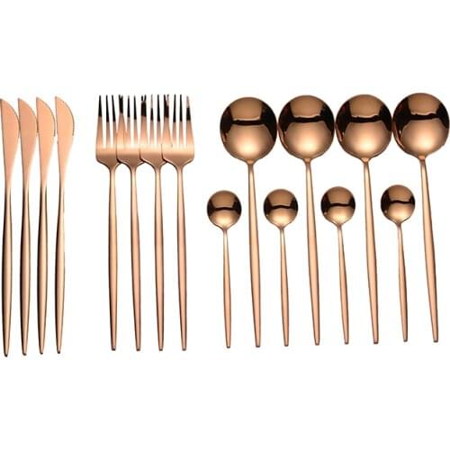Lingeafey Rose Gold Cutlery 16 Pcs Forks Knives Spoons Stainless Steel Cutlery Tableware Home Kitchen Dinnerware Set Gift Set