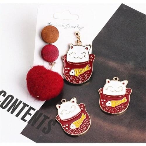 Mini Order 10PCs Gold Tone Plated Enamel Cartoon Alloy Animal Cat Pendant Charms DIY Jewelry Findings Oil Drop Metal Charms