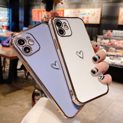 Electroplated Love Heart Soft Phone Case For iphone 12 Mini 11 Pro MAX X XR XS MAX SE 2020 7 8 Plus Shockproof Protective Cover